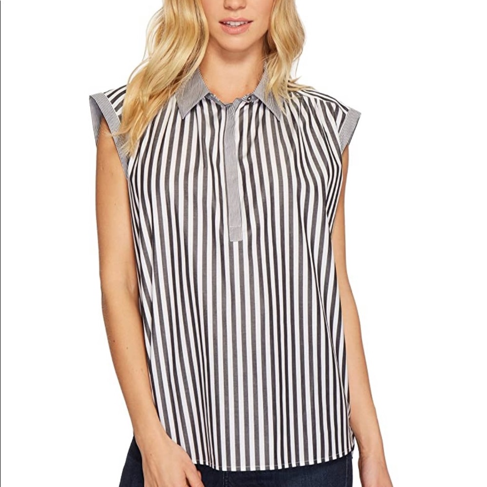 AG Jeans black and white stripe top blouse